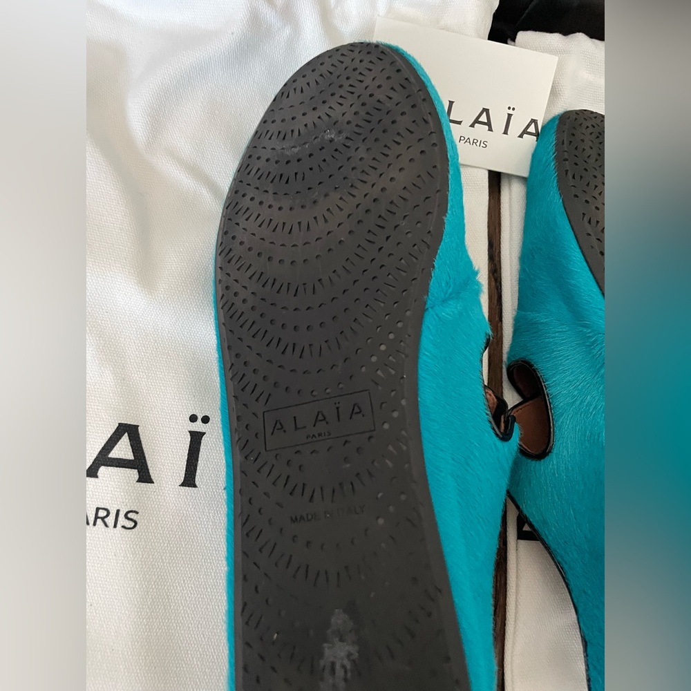 Alaia cross cross calf hair ballet flats turquoise blue size 40 EU / 10 US - Picture 11 of 16